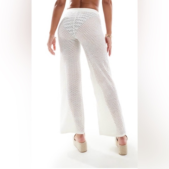 White Crochet Wide-Leg Pants MADISON - Picture 1 of 7
